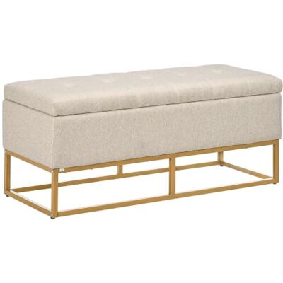 HOMCOM Banc de Rangement Assise Capitonnée 110 x 44 x 48 cm Beige et Doré Bout de Lit, Coffre de Rangement, Pieds en Acier, Meuble Entrée - Publicité HOMCOM Banc de Rangement Assise Capitonnée 110 x 44 x 48 cm Beige et Doré Bout de Lit, Coffre de Rangement, Pieds en Acier, Meuble Entrée - Publicité