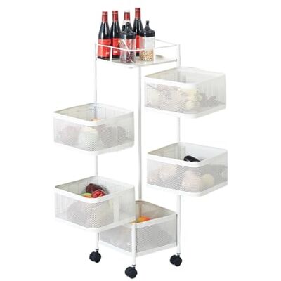 Hapihom Chariot à roulettes à 5 niveaux, étagère universelle avec roues à 360°, panier à fruits rotatif en acier au carbone, étagère à légumes, étagère de cuisine multicouche, pour cuisine, bureau - Publicité Hapihom Chariot à roulettes à 5 niveaux, étagère universelle avec roues à 360°, panier à fruits rotatif en acier au carbone, étagère à légumes, étagère de cuisine multicouche, pour cuisine, bureau - Publicité