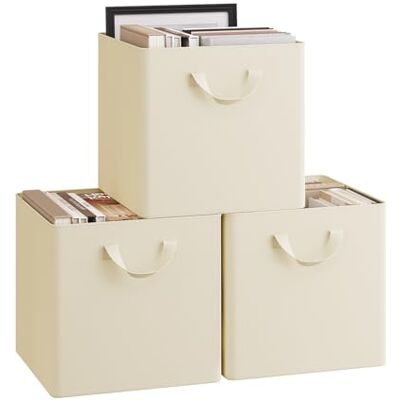 WOLTU Lot de 3 Cubes de Rangement Pliables, Boîtes de Rangement en Tissu, avec Poignée et Cadre en Métal, Crème, 32,5x32,5x31cm - Publicité WOLTU Lot de 3 Cubes de Rangement Pliables, Boîtes de Rangement en Tissu, avec Poignée et Cadre en Métal, Crème, 32,5x32,5x31cm - Publicité