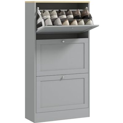 HOMCOM Meuble à Chaussures 18 Paires, Armoire à Chaussures Étroite Moderne avec 3 Tiroirs Rabattables et Étagères Réglables, pour Couloir et Entrée, 60 x 23,5 x 115 cm, Gris - Publicité HOMCOM Meuble à Chaussures 18 Paires, Armoire à Chaussures Étroite Moderne avec 3 Tiroirs Rabattables et Étagères Réglables, pour Couloir et Entrée, 60 x 23,5 x 115 cm, Gris - Publicité