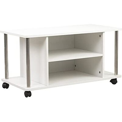 BAKAJI Chariot de Porte TV Blanc avec 4 Roues Meuble Horizontal Bas pour télévision en Bois MDF Chariot Table Basse Moderne Design mobilier avec étagères étagères de Rangement Fonctionnel - Publicité BAKAJI Chariot de Porte TV Blanc avec 4 Roues Meuble Horizontal Bas pour télévision en Bois MDF Chariot Table Basse Moderne Design mobilier avec étagères étagères de Rangement Fonctionnel - Publicité