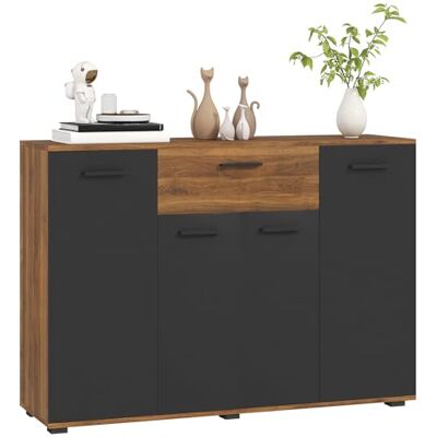 HOMCOM Buffet Salon Meuble de Rangement avec 4 placards, tiroirs et étagères réglables, dim. 120 x 35 x 85 cm, Marron et Noir - Publicité HOMCOM Buffet Salon Meuble de Rangement avec 4 placards, tiroirs et étagères réglables, dim. 120 x 35 x 85 cm, Marron et Noir - Publicité