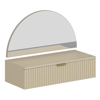 Unique Coiffeuse Suspendue avec Miroir et LEDs 1 tiroir Beige FRALYN - Publicité Unique Coiffeuse Suspendue avec Miroir et LEDs 1 tiroir Beige FRALYN - Publicité