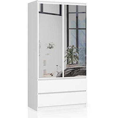 AKORD Armoire 2 Portes Armoir Chambre 2 Tiroirs 2 Etagères et Une Tringle et Miroir L90 x H180 x P51 cm Panneau Stratifié 16mm Armoire sans Penderie Chambre Rangement - Publicité AKORD Armoire 2 Portes Armoir Chambre 2 Tiroirs 2 Etagères et Une Tringle et Miroir L90 x H180 x P51 cm Panneau Stratifié 16mm Armoire sans Penderie Chambre Rangement - Publicité