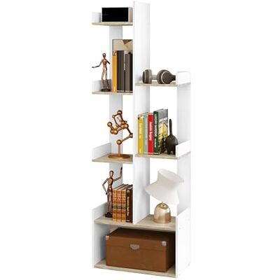 EUGAD Bibliothèque, Étagère Bibliothèque, Étagère de Rangement, Meuble de Rangement, en Forme d'arbre, en Bois d'Ingénierie, Blanc+Chêne Clair, 49x25x146cm - Publicité EUGAD Bibliothèque, Étagère Bibliothèque, Étagère de Rangement, Meuble de Rangement, en Forme d'arbre, en Bois d'Ingénierie, Blanc+Chêne Clair, 49x25x146cm - Publicité