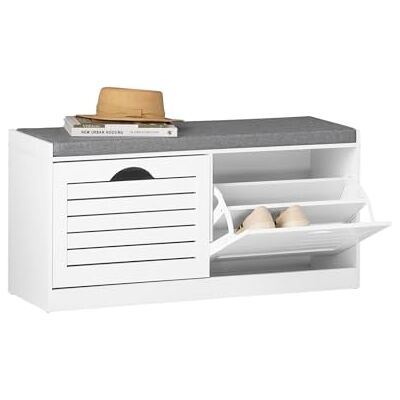 SoBuy Meuble Chaussures Banc de Rangement Chaussure avec Coussin + 2 Abattants Grande Capacité (Jusqu'à 8 Paires) Banc Chaussures Entrée pour Couloir ou Famille Blanc+Gris 97x30x47cm FSR62-II-W - Publicité SoBuy Meuble Chaussures Banc de Rangement Chaussure avec Coussin + 2 Abattants Grande Capacité (Jusqu'à 8 Paires) Banc Chaussures Entrée pour Couloir ou Famille Blanc+Gris 97x30x47cm FSR62-II-W - Publicité