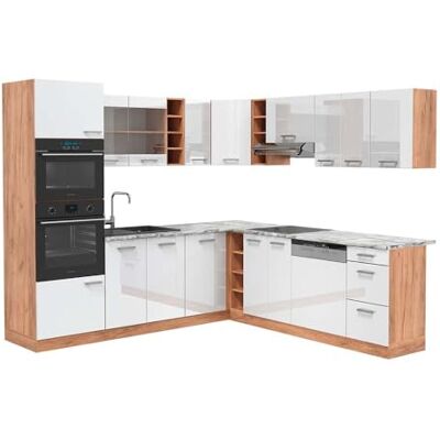 Vicco Cuisine en Angle R-Line, Blanc Brillant/Chêne doré, 247x60cm, PT Marbre, pour Une Configuration personnalisée et Une Extension avec des modules supplémentaires - Publicité Vicco Cuisine en Angle R-Line, Blanc Brillant/Chêne doré, 247x60cm, PT Marbre, pour Une Configuration personnalisée et Une Extension avec des modules supplémentaires - Publicité