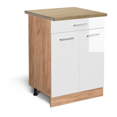 Vicco Meuble Cuisine R-Line, Blanc Haute Brillance, 60cm avec tiroir, PT Chêne, pour Une Combinaison Libre au Sein de systèmes de Cuisine modulaires - Publicité Vicco Meuble Cuisine R-Line, Blanc Haute Brillance, 60cm avec tiroir, PT Chêne, pour Une Combinaison Libre au Sein de systèmes de Cuisine modulaires - Publicité