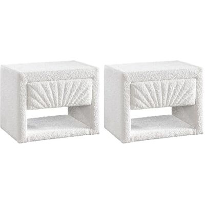 Unique Lot de 2 Tables de Chevet 1 tiroir et 1 Niche Tissu Bouclette Blanc ULAMI - Publicité Unique Lot de 2 Tables de Chevet 1 tiroir et 1 Niche Tissu Bouclette Blanc ULAMI - Publicité