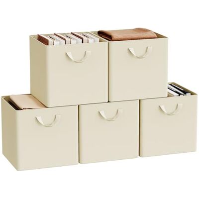 WOLTU Lot de 5 Cubes de Rangement Pliables, Boîtes de Rangement en Tissu, avec Poignée et Cadre en Métal, Crème, 32,5x32,5x31cm - Publicité WOLTU Lot de 5 Cubes de Rangement Pliables, Boîtes de Rangement en Tissu, avec Poignée et Cadre en Métal, Crème, 32,5x32,5x31cm - Publicité