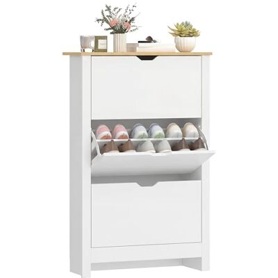 HOMCOM Armoire à chaussures Basculeur de chaussures Étagère à chaussures avec 3 abattants pour 18 paires de chaussures peu encombrante Porte-chaussures pour couloir, entrée Blanc+Naturel 72 x 26 x 112 - Publicité HOMCOM Armoire à chaussures Basculeur de chaussures Étagère à chaussures avec 3 abattants pour 18 paires de chaussures peu encombrante Porte-chaussures pour couloir, entrée Blanc+Naturel 72 x 26 x 112 - Publicité
