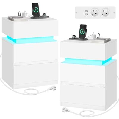 WOLTU Lot de 2 Tables de Chevet avec Station de Charge, Table de Chevet Connectée, LED, 2 Prises, 2 Ports USB, 2 Tiroirs, 1 Casier, Blanc, NTS23ws-2 - Publicité WOLTU Lot de 2 Tables de Chevet avec Station de Charge, Table de Chevet Connectée, LED, 2 Prises, 2 Ports USB, 2 Tiroirs, 1 Casier, Blanc, NTS23ws-2 - Publicité
