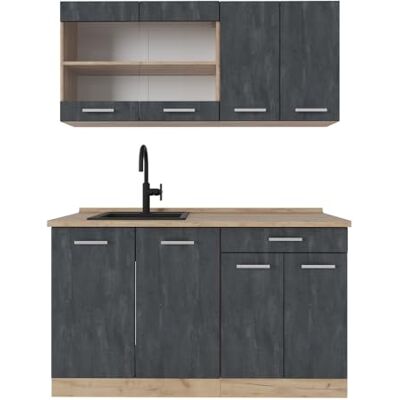 Vicco Cuisine R-Line, Béton Noir/chêne doré, 140cm sans PT, adapté à Une Installation autoportante ou près du Mur - Publicité Vicco Cuisine R-Line, Béton Noir/chêne doré, 140cm sans PT, adapté à Une Installation autoportante ou près du Mur - Publicité