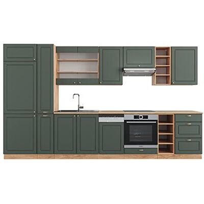 Vicco Cuisine Fame-Line, Chêne Vert et Or/chêne doré, 355cm sans PT, adapté à Une Extension individuelle avec des modules supplémentaires - Publicité Vicco Cuisine Fame-Line, Chêne Vert et Or/chêne doré, 355cm sans PT, adapté à Une Extension individuelle avec des modules supplémentaires - Publicité