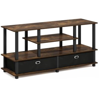 Furinno JAYA Grand Meuble TV pour Téléviseur Jusqu'à 55 Pouces avec Bac de Rangement, Pin Ambré/Noir/Noir - Publicité Furinno JAYA Grand Meuble TV pour Téléviseur Jusqu'à 55 Pouces avec Bac de Rangement, Pin Ambré/Noir/Noir - Publicité