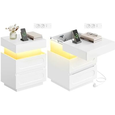 WOLTU Lot de 2 Table de Chevet Connctée, Table de Nuit LED, Éclairage Réglable, Compartiment Caché avec Serrure et 2 Tiroirs, en Bois d'Ingénierie, 45x40x58 cm, Blanc - Publicité WOLTU Lot de 2 Table de Chevet Connctée, Table de Nuit LED, Éclairage Réglable, Compartiment Caché avec Serrure et 2 Tiroirs, en Bois d'Ingénierie, 45x40x58 cm, Blanc - Publicité