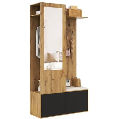 Merax Ensemble de garde-robe pour couloir 191 x 100 x 38 cm avec miroir, armoire à chaussures, banc, 5 crochets, penderie moderne avec beaucoup d'espace de rangement, meuble d'entrée, couleur bois + - Publicité Merax Ensemble de garde-robe pour couloir 191 x 100 x 38 cm avec miroir, armoire à chaussures, banc, 5 crochets, penderie moderne avec beaucoup d'espace de rangement, meuble d'entrée, couleur bois + - Publicité