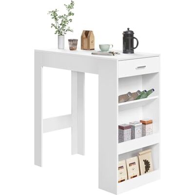 WOLTU Table de Bar, Table Haute Cuisine, 1 Tiroir et 3 Compartiments Ouverts pour Rangement Latéral, en Bois d'Ingénierie (avec Planches en Bois, Blanc, 100 x 50 x 100 cm) - Publicité WOLTU Table de Bar, Table Haute Cuisine, 1 Tiroir et 3 Compartiments Ouverts pour Rangement Latéral, en Bois d'Ingénierie (avec Planches en Bois, Blanc, 100 x 50 x 100 cm) - Publicité