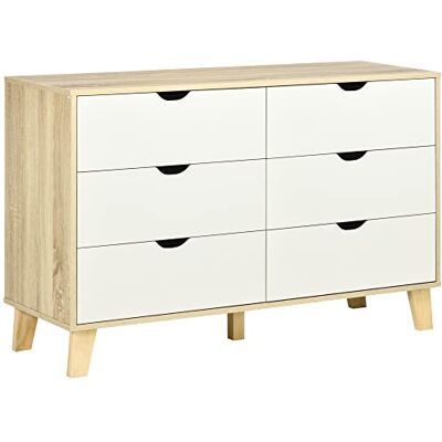 HOMCOM Commode 6 tiroirs Commode Chambre Meuble de Rangement Style scandinave avec Pieds en Bois, pour Chambre à Coucher, Salon, 120 x 40 x 76 cm, Aspect Bois et Blanc - Publicité HOMCOM Commode 6 tiroirs Commode Chambre Meuble de Rangement Style scandinave avec Pieds en Bois, pour Chambre à Coucher, Salon, 120 x 40 x 76 cm, Aspect Bois et Blanc - Publicité