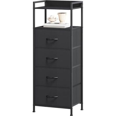 Somdot Commode Chambre, Meuble de Rangement Haute en Tissu avec Cadre en Acier, Chiffonnier pour Adult Salon Couloir Entrée Placard, 29P x 38,7l x 92,3H (4 Tiroirs), Noir - Publicité Somdot Commode Chambre, Meuble de Rangement Haute en Tissu avec Cadre en Acier, Chiffonnier pour Adult Salon Couloir Entrée Placard, 29P x 38,7l x 92,3H (4 Tiroirs), Noir - Publicité