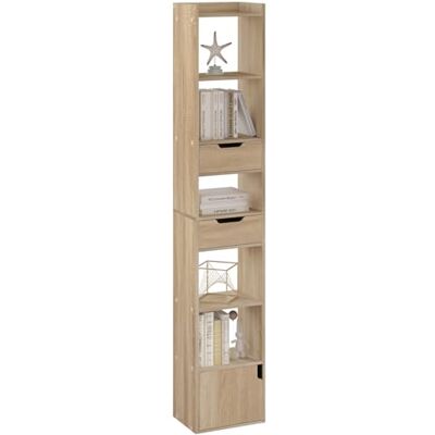 WOLTU Bibliothèque, Étagère Étroite et Haute, Meuble de Rangement sur Pied avec 6 Compartiments, 2 Tiroirs et 1 Porte, en Bois Composé, pour Salon Chambre Bureau, Chêne Clair, SK042hei - Publicité WOLTU Bibliothèque, Étagère Étroite et Haute, Meuble de Rangement sur Pied avec 6 Compartiments, 2 Tiroirs et 1 Porte, en Bois Composé, pour Salon Chambre Bureau, Chêne Clair, SK042hei - Publicité