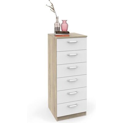 briebe Chiffonnier pour chambre haute, commode, 6 tiroirs, 110 x 40 x 40 cm (hauteur x largeur x profondeur), chambre double, jeune, enfant, Prakt, chêne cambrian/blanc - Publicité briebe Chiffonnier pour chambre haute, commode, 6 tiroirs, 110 x 40 x 40 cm (hauteur x largeur x profondeur), chambre double, jeune, enfant, Prakt, chêne cambrian/blanc - Publicité