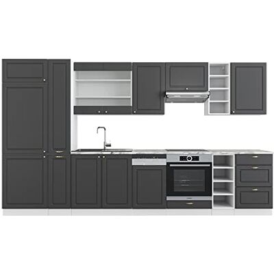 Vicco Cuisine Fame-Line, Anthracite-Or/Blanc, 355cm, PT Marbre, adapté à Une Extension individuelle avec des modules supplémentaires - Publicité Vicco Cuisine Fame-Line, Anthracite-Or/Blanc, 355cm, PT Marbre, adapté à Une Extension individuelle avec des modules supplémentaires - Publicité