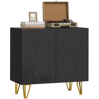 HOMCOM Meuble de rangement avec étagère réglable, portes à fermeture douce et pieds en épingle à cheveux dorés pour salon, salle à manger, couloir, noir - Publicité HOMCOM Meuble de rangement avec étagère réglable, portes à fermeture douce et pieds en épingle à cheveux dorés pour salon, salle à manger, couloir, noir - Publicité