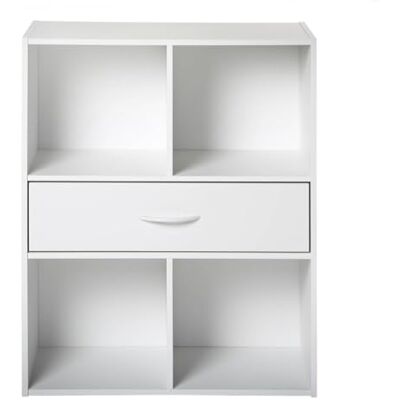 Calicosy Etagère de Rangement 4 casiers avec Un tiroir - Publicité Calicosy Etagère de Rangement 4 casiers avec Un tiroir - Publicité