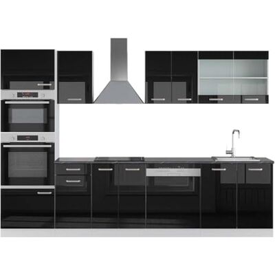 Vicco Cuisine R-Line, Noir Haute Brillance, 300cm avec Armoire Haute, PT Anthracite, avec modules disposables de manière Variable et Pieds réglables en Hauteur - Publicité Vicco Cuisine R-Line, Noir Haute Brillance, 300cm avec Armoire Haute, PT Anthracite, avec modules disposables de manière Variable et Pieds réglables en Hauteur - Publicité