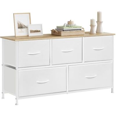 WOLTU Meuble de Rangement à 2 Niveaux, Commode 5 Tiroirs en Tissu, Style Moderne, en Bois d'Ingénierie, Cadre en Métal, Blanc, 100x30x54cm, SSK005ws - Publicité WOLTU Meuble de Rangement à 2 Niveaux, Commode 5 Tiroirs en Tissu, Style Moderne, en Bois d'Ingénierie, Cadre en Métal, Blanc, 100x30x54cm, SSK005ws - Publicité
