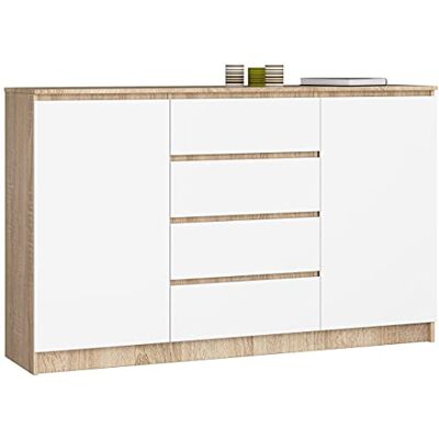 AKORD Commode K 160 cm 4 Tiroirs et 2 Portes pour Le Salon Chambre Bureau Bureau Design Moderne Fonctionnel Panneau Stratifié 16mm Couleur Sonoma/Biala - Publicité AKORD Commode K 160 cm 4 Tiroirs et 2 Portes pour Le Salon Chambre Bureau Bureau Design Moderne Fonctionnel Panneau Stratifié 16mm Couleur Sonoma/Biala - Publicité