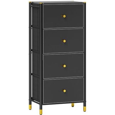 HOMCOM Commode en tissu avec 4 tiroirs pliables avec façades en PU et cadre en acier Noir - Publicité HOMCOM Commode en tissu avec 4 tiroirs pliables avec façades en PU et cadre en acier Noir - Publicité