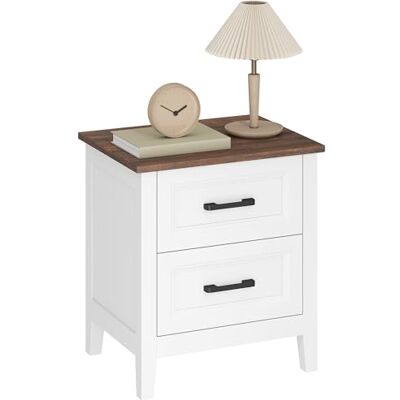 HOMCOM Table de Chevet, Table de Nuit avec 2 tiroirs, Plateau Effet Bois, Style Rustique, pour Chambre à Coucher, Salon, Blanc - Publicité HOMCOM Table de Chevet, Table de Nuit avec 2 tiroirs, Plateau Effet Bois, Style Rustique, pour Chambre à Coucher, Salon, Blanc - Publicité