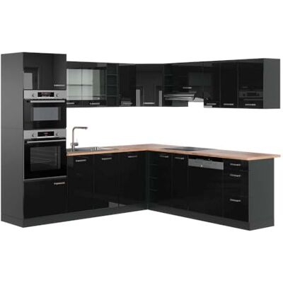 Vicco Cuisine en Angle R-Line, Noir Haute Brillance, 247x60cm, PT Chêne, pour Une Planification de Cuisine Flexible et Une Extension modulaire - Publicité Vicco Cuisine en Angle R-Line, Noir Haute Brillance, 247x60cm, PT Chêne, pour Une Planification de Cuisine Flexible et Une Extension modulaire - Publicité