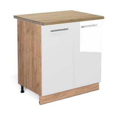 Vicco Meuble Bas de Cuisine Fame-Line, Blanc Haute Brillance, 80cm avec étagère, PT Chêne, à Combiner avec d'autres modules de la série Fame-Line - Publicité Vicco Meuble Bas de Cuisine Fame-Line, Blanc Haute Brillance, 80cm avec étagère, PT Chêne, à Combiner avec d'autres modules de la série Fame-Line - Publicité