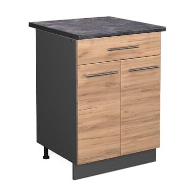 Vicco Meuble Cuisine Fame-Line, Chêne de Force doré, 60cm avec tiroir, PT Anthracite, à Combiner avec d'autres modules de la série Fame-Line - Publicité Vicco Meuble Cuisine Fame-Line, Chêne de Force doré, 60cm avec tiroir, PT Anthracite, à Combiner avec d'autres modules de la série Fame-Line - Publicité