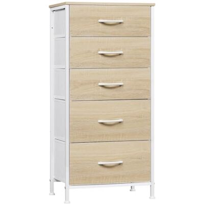 WOLTU Commode, Meuble de Rangement, avec 5 Tiroirs en Tissu, en MDF Cadre en métal, Chêne Clair + Blanc, SSK004whe - Publicité WOLTU Commode, Meuble de Rangement, avec 5 Tiroirs en Tissu, en MDF Cadre en métal, Chêne Clair + Blanc, SSK004whe - Publicité