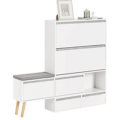 SoBuy Meuble à Chaussures, Armoire à Chaussures avec 1 Banc de Rangement Amovible sur Pieds, Meuble d'entrée avec 2 Abattants, 2 Portes, 2 Tiroirs et Coussin Assisse (124-92) x 24 x 126 cm, FSR134-W - Publicité SoBuy Meuble à Chaussures, Armoire à Chaussures avec 1 Banc de Rangement Amovible sur Pieds, Meuble d'entrée avec 2 Abattants, 2 Portes, 2 Tiroirs et Coussin Assisse (124-92) x 24 x 126 cm, FSR134-W - Publicité