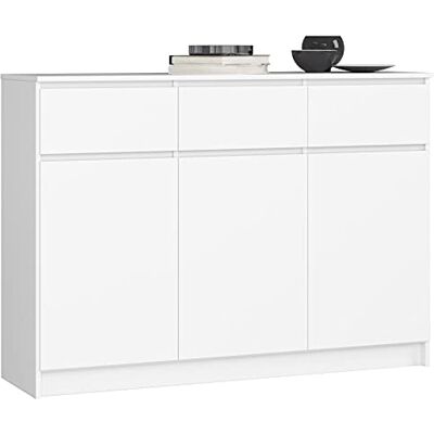 AKORD Commode K 140 cm 3 Tiroirs et 3 Portes pour Le Salon Chambre Armoire Salon Design Moderne Fonctionnel Panneau Stratifié 16mm Couleur Blanc - Publicité AKORD Commode K 140 cm 3 Tiroirs et 3 Portes pour Le Salon Chambre Armoire Salon Design Moderne Fonctionnel Panneau Stratifié 16mm Couleur Blanc - Publicité