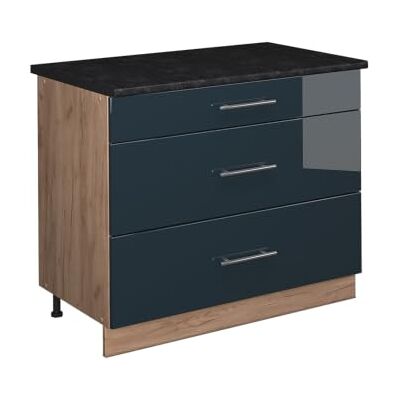 Vicco Meuble Cuisine Fame-Line, Bleu foncé Brillant/Chêne de Force doré, 100cm, PT Anthracite, à Combiner avec d'autres modules de la série Fame-Line - Publicité Vicco Meuble Cuisine Fame-Line, Bleu foncé Brillant/Chêne de Force doré, 100cm, PT Anthracite, à Combiner avec d'autres modules de la série Fame-Line - Publicité