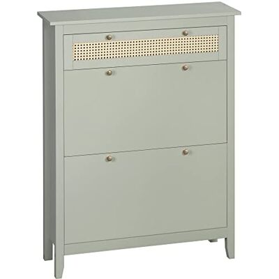 HOMCOM Meuble à Chaussures, 2 Portes battantes, 2 tiroirs réglables, bohème Chic en Bois Effet rotin - Publicité HOMCOM Meuble à Chaussures, 2 Portes battantes, 2 tiroirs réglables, bohème Chic en Bois Effet rotin - Publicité