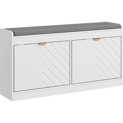 HOMCOM Banc à Chaussures avec tiroir Rabattable, Assise rembourrée, Banc de Rangement étroit, Porte à Motifs de Lignes en Relief et étagère réglable, pour entrée ou Couloir, 106 x 24 x 52,5 cm, Blanc - Publicité HOMCOM Banc à Chaussures avec tiroir Rabattable, Assise rembourrée, Banc de Rangement étroit, Porte à Motifs de Lignes en Relief et étagère réglable, pour entrée ou Couloir, 106 x 24 x 52,5 cm, Blanc - Publicité