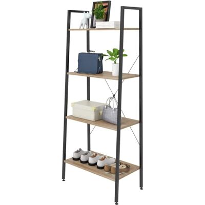 eSituro Bibliothèque Étagère de Rangement, à 4 Niveaux, en Métal et Bois Aggloméré, Étagère Échelle, 60x35x148cm, Chêne Clair+Noir SSTR0020 - Publicité eSituro Bibliothèque Étagère de Rangement, à 4 Niveaux, en Métal et Bois Aggloméré, Étagère Échelle, 60x35x148cm, Chêne Clair+Noir SSTR0020 - Publicité