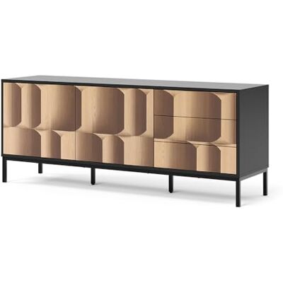 Vicco Lowboard Eliza, Noir/chêne, 150x60cm avec 3 tiroirs, utilisable comme Espace de Rangement et comme Support pour téléviseur - Publicité Vicco Lowboard Eliza, Noir/chêne, 150x60cm avec 3 tiroirs, utilisable comme Espace de Rangement et comme Support pour téléviseur - Publicité