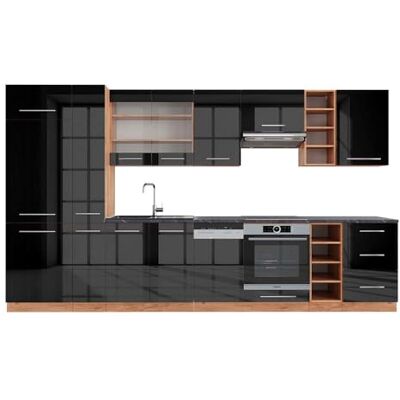 Vicco Cuisine Fame-Line, Anthracite Brillant/Chêne doré, 355cm, PT Anthracite, adapté à Une Extension individuelle avec des modules supplémentaires - Publicité Vicco Cuisine Fame-Line, Anthracite Brillant/Chêne doré, 355cm, PT Anthracite, adapté à Une Extension individuelle avec des modules supplémentaires - Publicité