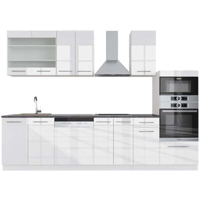 Vicco Cuisine Fame-Line, Blanc Brillant/Blanc, 300cm avec Armoire Haute, PT Anthracite, pour Une Extension individuelle avec des modules complémentaires - Publicité Vicco Cuisine Fame-Line, Blanc Brillant/Blanc, 300cm avec Armoire Haute, PT Anthracite, pour Une Extension individuelle avec des modules complémentaires - Publicité