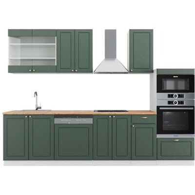 Vicco Cuisine Fame-Line, Vert-Or Landhaus/Blanc, 300cm avec Armoire Haute, PT Chêne, pour Une Extension individuelle avec des modules complémentaires - Publicité Vicco Cuisine Fame-Line, Vert-Or Landhaus/Blanc, 300cm avec Armoire Haute, PT Chêne, pour Une Extension individuelle avec des modules complémentaires - Publicité