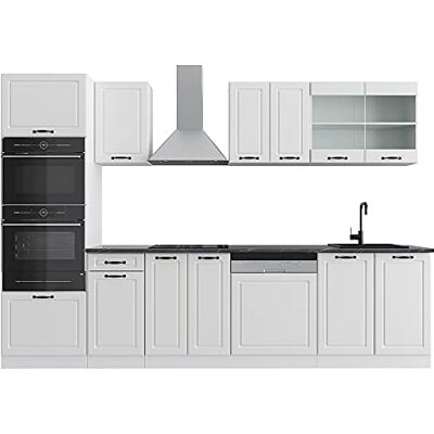 Vicco Cuisine R-Line, Blanc Campagne, 300cm avec Armoire Haute, PT Anthracite, avec modules disposables de manière Variable et Pieds réglables en Hauteur - Publicité Vicco Cuisine R-Line, Blanc Campagne, 300cm avec Armoire Haute, PT Anthracite, avec modules disposables de manière Variable et Pieds réglables en Hauteur - Publicité