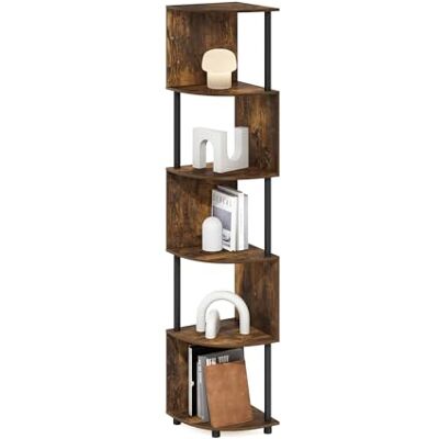 Furinno ECON, Étagère d'angle, Bibliothèque d'angle À 5 Niveaux, Rangement en Zigzag, Présentoir Étagère À Livres, Rangement, Salon/Bureau, Pin Ambré - Publicité Furinno ECON, Étagère d'angle, Bibliothèque d'angle À 5 Niveaux, Rangement en Zigzag, Présentoir Étagère À Livres, Rangement, Salon/Bureau, Pin Ambré - Publicité